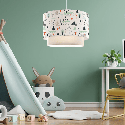 Candeeiro pendente para crianças Lurgan 1xE27 20 W motivo árvore tecido plástico 70xØ30 cm branco lux.pro.