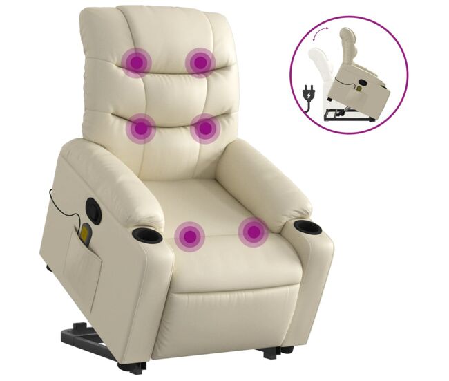 Vidaxl sillón reclinable de masaje de pie cuero artificial color crema