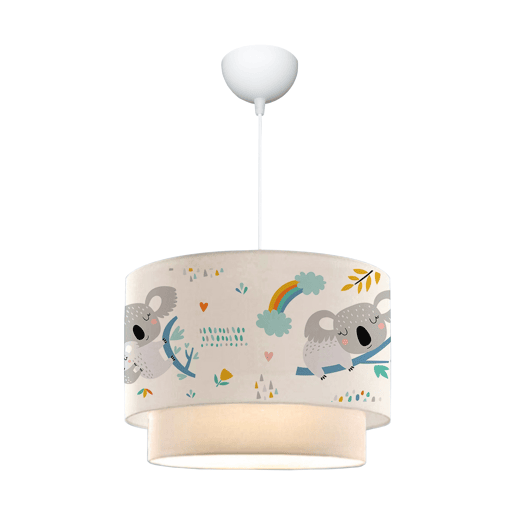Candeeiro pendente para crianças Lurgan 1xE27 20 W motivo koala tecido plástico 70xØ30 cm branco lux.pro.