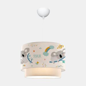 Candeeiro pendente para crianças Lurgan 1xE27 20 W motivo koala tecido plástico 70xØ30 cm branco lux.pro.