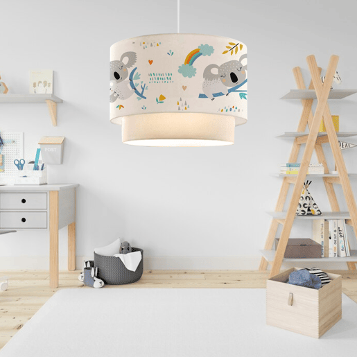 Candeeiro pendente para crianças Lurgan 1xE27 20 W motivo koala tecido plástico 70xØ30 cm branco lux.pro.