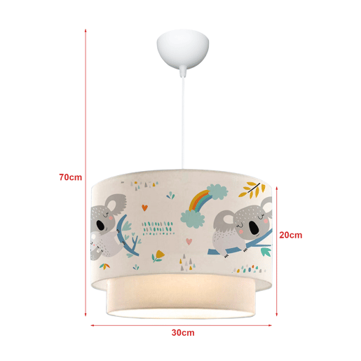 Candeeiro pendente para crianças Lurgan 1xE27 20 W motivo koala tecido plástico 70xØ30 cm branco lux.pro.