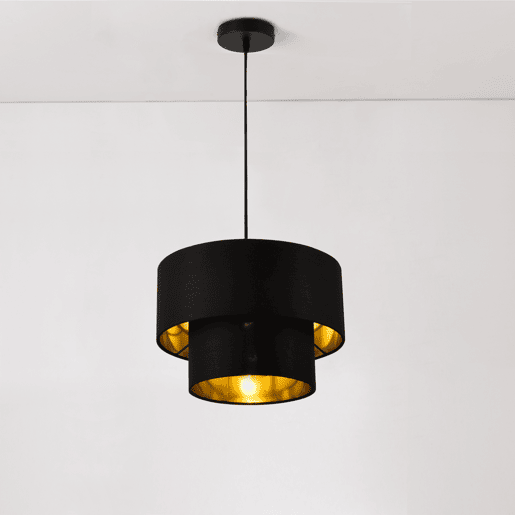 Candeeiro suspenso Lopar - E27 - 60W - Tecido metálico - 149 x Ø 30 cm Preto e dourado lux.pro lux.pro.