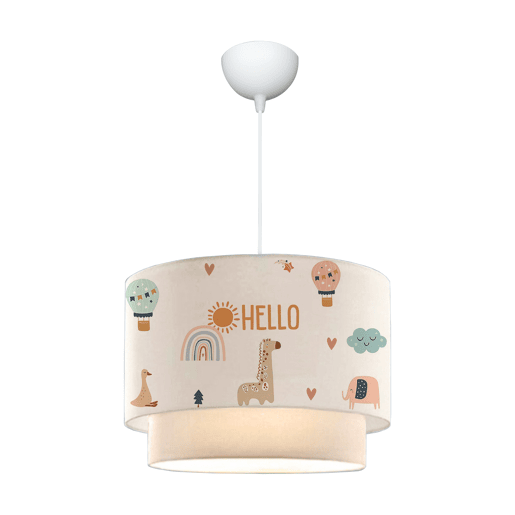 Candeeiro suspenso para crianças Lurgan 1xE27 20 W girafa motivo tecido plástico 70xØ30 cm branco lux.pro.