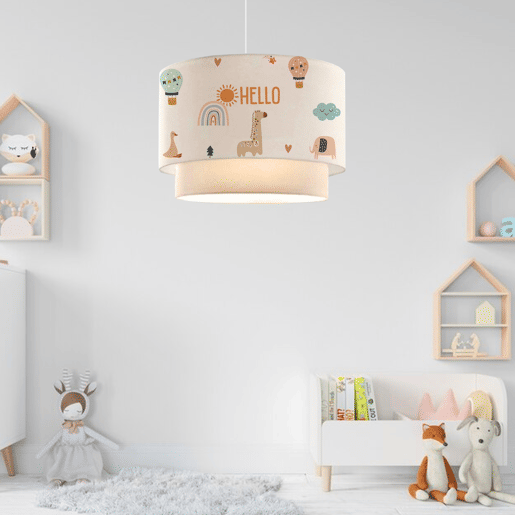 Candeeiro suspenso para crianças Lurgan 1xE27 20 W girafa motivo tecido plástico 70xØ30 cm branco lux.pro.