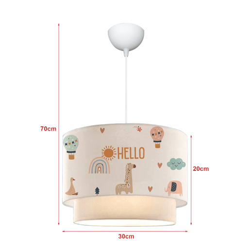 Candeeiro suspenso para crianças Lurgan 1xE27 20 W girafa motivo tecido plástico 70xØ30 cm branco lux.pro.