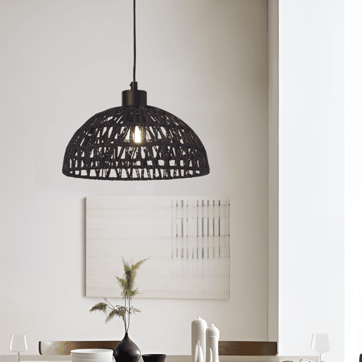 Candeeiro suspenso Alton ajustável em altura metal + rotim 1xE27 - Pretolux.pro