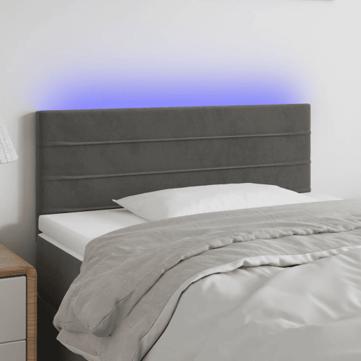 vidaXL Cabeceira de cama c luzes LED veludo 80x5x7888cm cinza-escuro