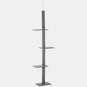 PawHut Arranhador para Gatos de Chão ao Teto 43x27x228-260 cm com Altura Ajustável, 4 Plataformas e Poste Cinzento