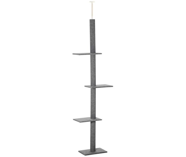 Pawhut árbol para gatos del suelo al techo 43x27x228-260 cm torre para gatos con altura ajustable 4 plataformas espaciosas y poste de sisal gris
