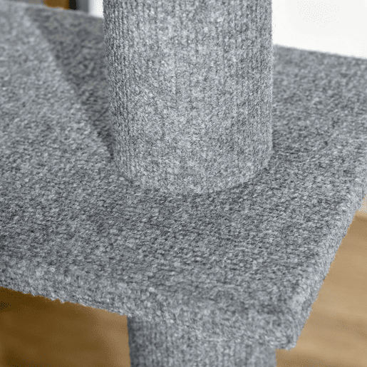 PawHut Arranhador para Gatos de Chão ao Teto 43x27x228-260 cm com Altura Ajustável, 4 Plataformas e Poste Cinzento