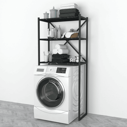 Prateleira alta para máquina de lavar roupa Askersund em aglomeradometal 160 x 66 x 34 cm efeito mármore preto en.casa