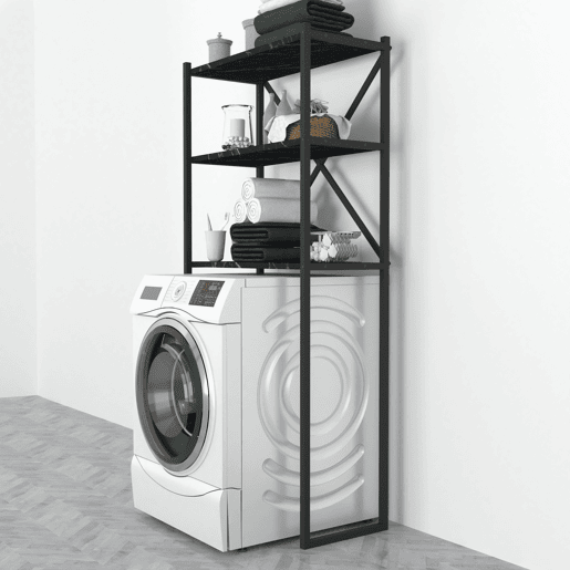 Prateleira alta para máquina de lavar roupa Askersund em aglomeradometal 160 x 66 x 34 cm efeito mármore preto en.casa