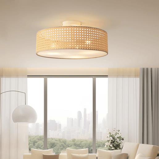 Candeeiro de teto Ascot abajur cilíndrico em plástico 20xØ45 cm - efeito Rattan lux.pro