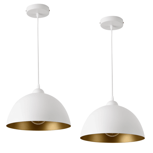 Conjunto de 2 candeeiros suspensos Toulon - 145 x Ø 30 cm - E27 - 60W - Metal - Branco e dourado lux.pro.