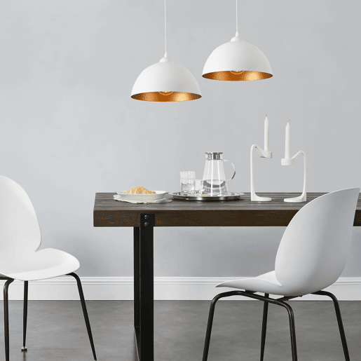 Conjunto de 2 candeeiros suspensos Toulon - 145 x Ø 30 cm - E27 - 60W - Metal - Branco e dourado lux.pro.