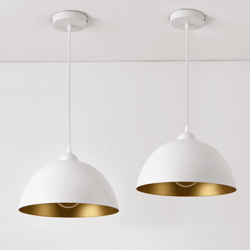 Conjunto de 2 candeeiros suspensos Toulon - 145 x Ø 30 cm - E27 - 60W - Metal - Branco e dourado lux.pro.
