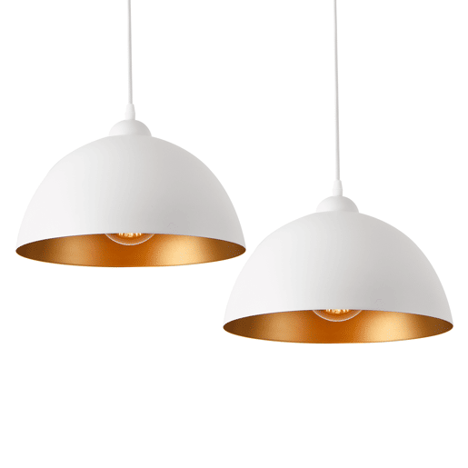 Conjunto de 2 candeeiros suspensos Toulon - 145 x Ø 30 cm - E27 - 60W - Metal - Branco e dourado lux.pro.