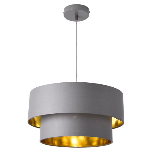 Candeeiro suspenso Lopar - E27 - 60W - Tecido metálico - 149 x Ø 40 cm Cinzento e dourado lux.pro lux.pro.