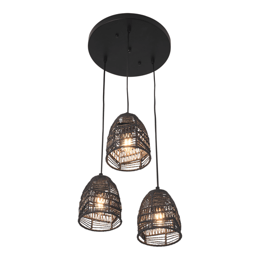 Candeeiro suspenso Andover ajustável em altura metal + rattan 3xE14 - Pretolux.pro