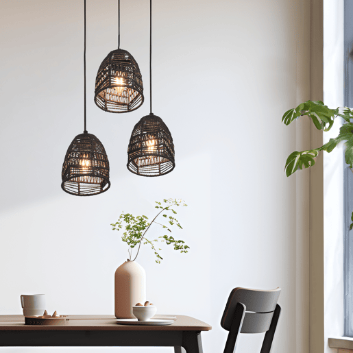 Candeeiro suspenso Andover ajustável em altura metal + rattan 3xE14 - Pretolux.pro