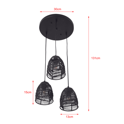 Candeeiro suspenso Andover ajustável em altura metal + rattan 3xE14 - Pretolux.pro