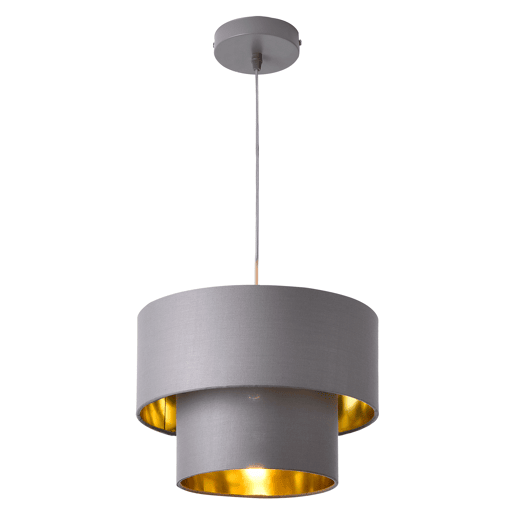 Candeeiro suspenso Lopar - E27 - 60W - Tecido metálico - 149 x Ø 30 cm Cinzento e dourado lux.pro lux.pro.