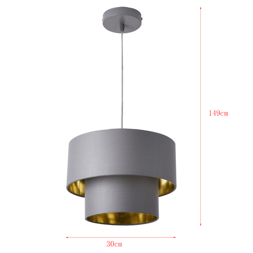 Candeeiro suspenso Lopar - E27 - 60W - Tecido metálico - 149 x Ø 30 cm Cinzento e dourado lux.pro lux.pro.