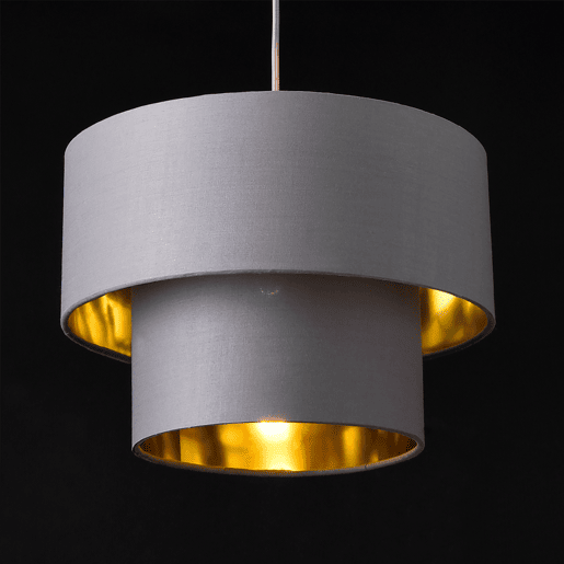 Candeeiro suspenso Lopar - E27 - 60W - Tecido metálico - 149 x Ø 30 cm Cinzento e dourado lux.pro lux.pro.