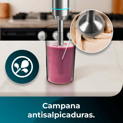 Cecotec Varinha mágica de 1100 W, tecnologia CrossBlades com lâminas de 4 folhas, revestimento de titânio preto, pé XL extracomprido, proteção antissalpicos e seletor de velocidade com função Pulse. Inclui copo de 800 ml com tampa.