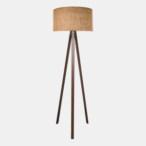Candeeiro de pé tripé Newport 1xE27 20 W MDF Têxtil 21 x Ø 38 cm - Castanho Efeito Madeira lux.pro.