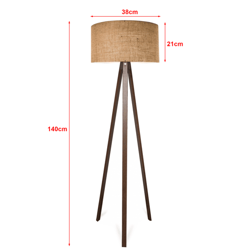 Candeeiro de pé tripé Newport 1xE27 20 W MDF Têxtil 21 x Ø 38 cm - Castanho  Efeito Madeira lux.pro.