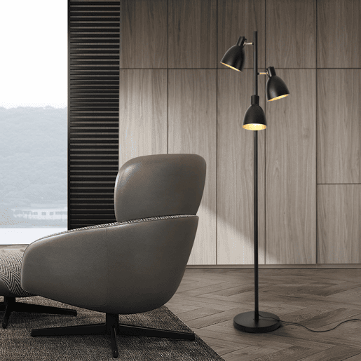 Candeeiro de pé Witney 3x E14 40W metal 154xØ25 cm - PretoDourado lux.pro