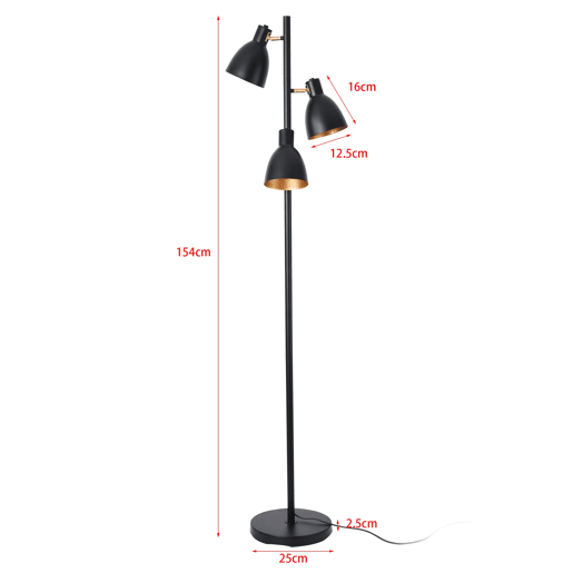 Candeeiro de pé Witney 3x E14 40W metal 154xØ25 cm - PretoDourado lux.pro