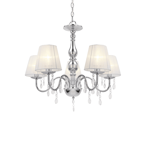 lux.pro Candelabro de cristal - branco - E14 - Candeeiro de teto moderno - 5 braços Cromado