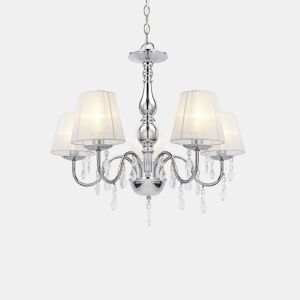 lux.pro Candelabro de cristal - branco - E14 - Candeeiro de teto moderno - 5 braços Cromado