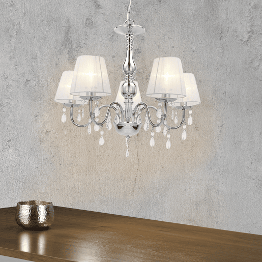 lux.pro Candelabro de cristal - branco - E14 - Candeeiro de teto moderno - 5 braços Cromado