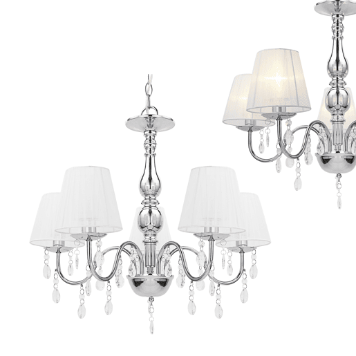 lux.pro Candelabro de cristal - branco - E14 - Candeeiro de teto moderno - 5 braços Cromado