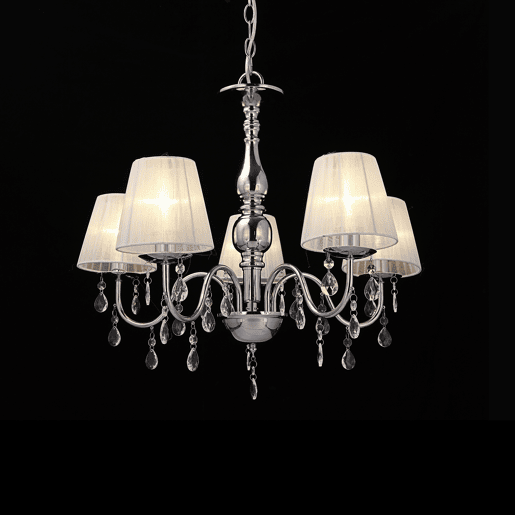 lux.pro Candelabro de cristal - branco - E14 - Candeeiro de teto moderno - 5 braços Cromado