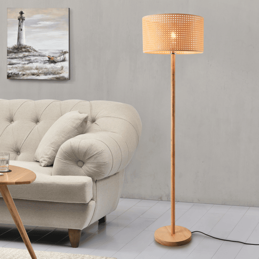 Candeeiro de pé Rochdale 1xE27 60 W madeirarattan 154 x Ø 40 cm castanho naturalamarelado lux.pro lux.pro.