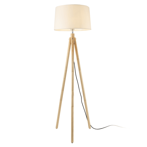 Candeeiro de pé Tomar - Tripé - Altura 153 cm - Tecido metálico - 43 x 38 x 24 cm - Aspeto branco e madeira - 1 x E27 lux.pro lux.pro