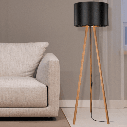 Candeeiro de pé Keynes 1xE27 20 W MDF PVC têxtil 21 x 37 cm bambu  preto lux.pro.