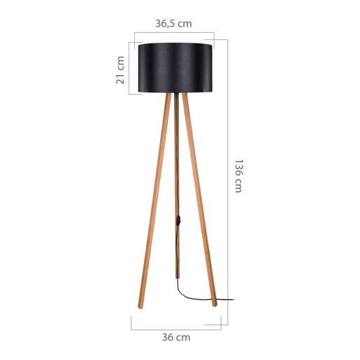Candeeiro de pé Keynes 1xE27 20 W MDF PVC têxtil 21 x 37 cm bambu  preto lux.pro.