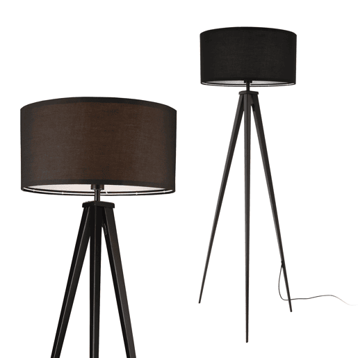Candeeiro de pé Faro - Tripé 153 x Ø50 cm Tecido metálico - Preto - 1 x E27 - 60W lux.pro lux.pro.