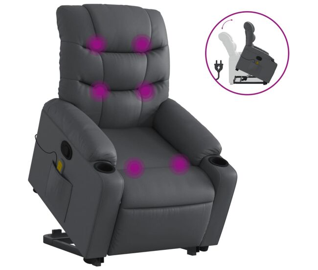 Vidaxl sillón reclinable de masaje de pie cuero artificial gris