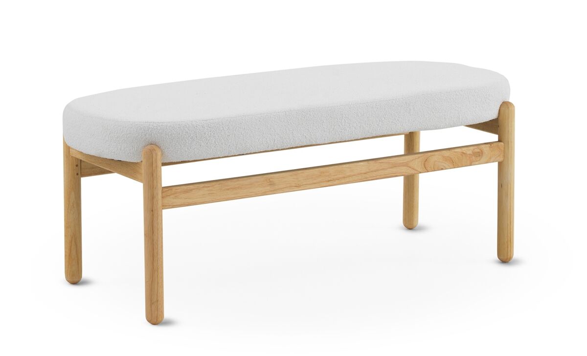 Banqueta tapizada en boucle  con estructura y patas en pino