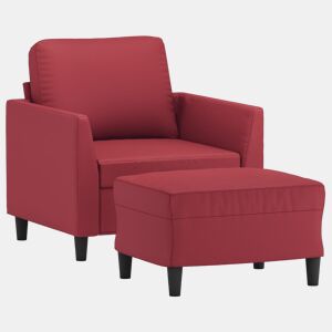 vidaXL Poltrona com apoio de pés 60 cm couro artificial vermelho tinto