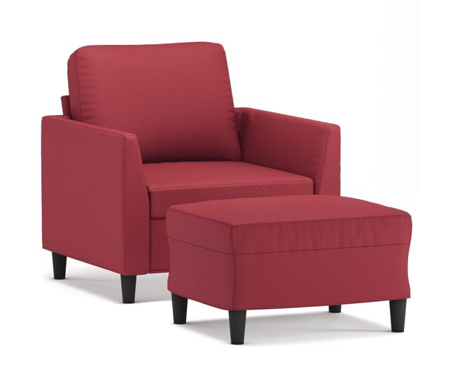 Vidaxl sillón con taburete cuero sintético rojo tinto 60 cm