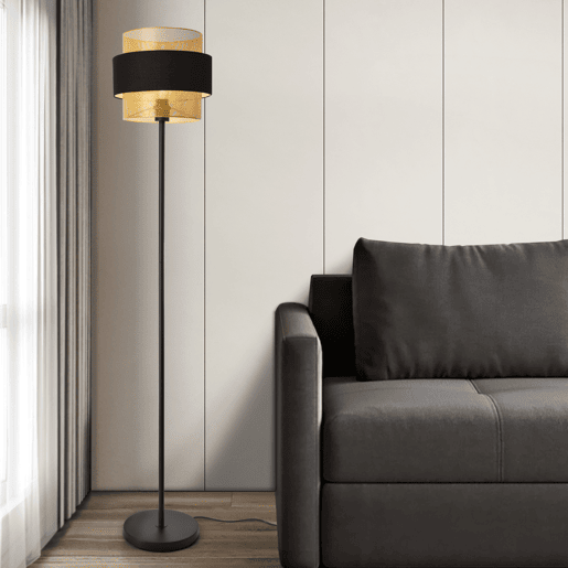 Candeeiro de pé Albans abajur duplo metal, plástico e tecido 160 x Ø 30 cm - Preto  Dourado lux.pro.