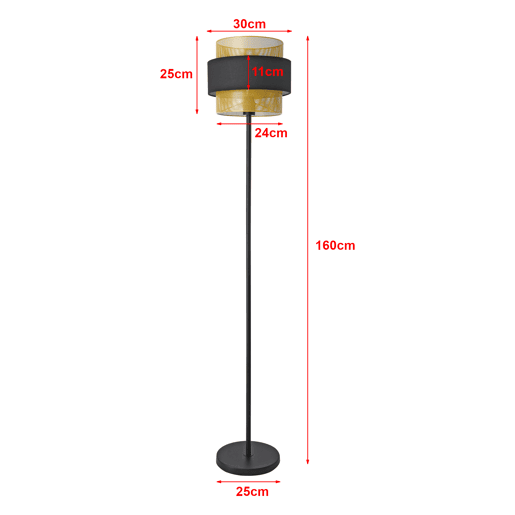 Candeeiro de pé Albans abajur duplo metal, plástico e tecido 160 x Ø 30 cm - Preto  Dourado lux.pro.